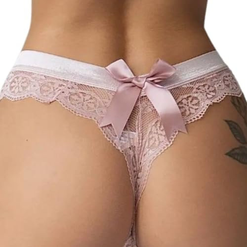 ROSVAJFY Perizoma Sexy Pizzo Fiocco Trasparente Donna String Vita Bassa Tanga Elastiche Mutandine Morbide Mutande Intimo Slip Bikini Lingerie (Rosa, S)