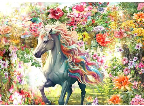 HUADADA 1000 Piece Jigsaw Puzzles for Adults - Impossible Educational Home Decoration Games & Gifts (Flowers Unicorn)