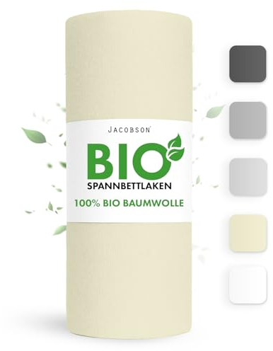 Jacobson Bio Spannbettlaken 120x200cm Baumwolle Spannbettlaken, GOTS zertifiziertes Bettlaken, 160g/m² Jersey Spannbetttuch (120x200, Natur)