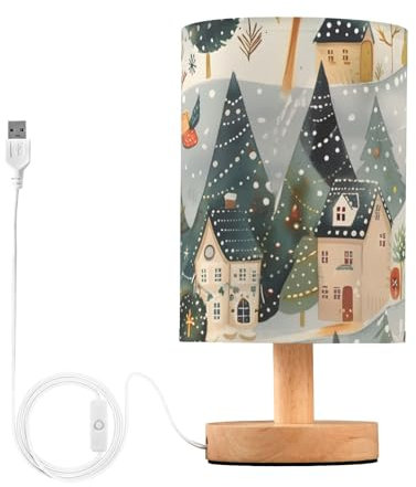 OWFKAY Lampade da comodino montagne alberi e case lampada da tavolo con base antiscivolo affascinante luce notturna per camera da letto soggiorno