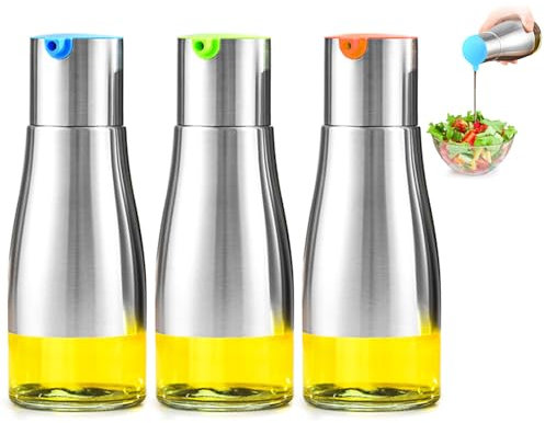 Eiflayn Aceitera,3 Stück 320ml Dispensador Aceite,Aceitera y Vinagrera Botella de Acero Inoxidable con Base de Cristal,Aceiteras para Cocina A Prueba de Polvo y Fugas,Galheteiro,con Ausgießer