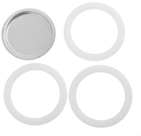 Stovetop Espresso Maker Replacement for Stainless Steel Moka Pot,1 Filter and 3 Silicone Gasket Seals(3 Cup)