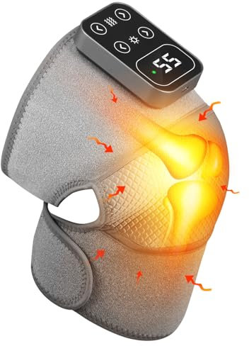 Massaggiatore al ginocchio con calore e vibrazione, 3 in 1 senza fili, ginocchiera riscaldata, 5 livelli di calore e 3 modalità di massaggio, batteria da 5000 mAh, schermo LCD, regali di benessere per