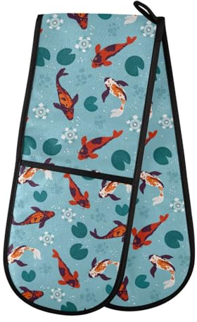 Doppelte Ofenhandschuhe, hitzebeständig, chinesische Fische, doppelte Ofenhandschuhe, Topflappen, Hitzeschutz, Ofenhandschuhe für Zuhause, Küche, Backen, Kochen, Grillen, Mikrowelle