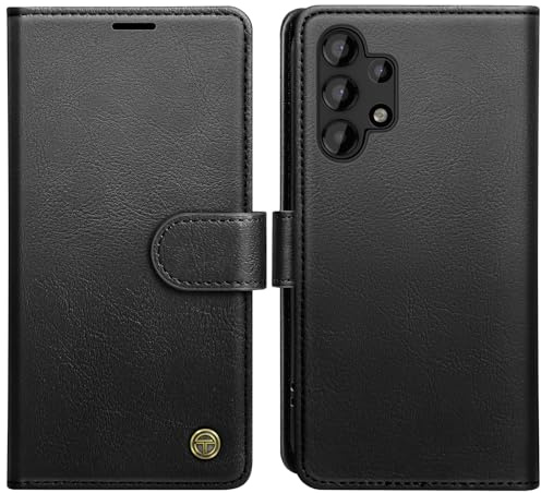 AIMOYU for Samsung Galaxy A32 5G Case, Flip Wallet Leather Phone Case with [4 Card Slots] [Kickstand] [RFID Blocking] Magnetic Protective Shockproof Cover for Samsung A32 Phone Case - Black