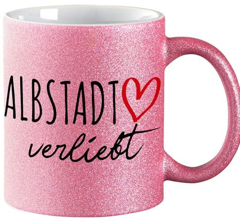 huuraa Glitzerbecher Albstadt verliebt Geschenk Kaffeebecher Pink 330ml Albstadt Mitbringsel