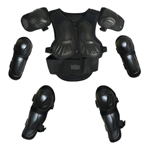 Chalecos antibalas para Moto para niños de 5 a 13 años, Chalecos antibalas, Chalecos antibalas para Moto Todoterreno con Rodilleras y Coderas, Accesorios de patineta para niños. Black,m