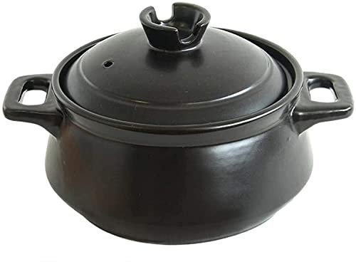 Tontopf for Kochen und Servieren mit Deckel, runder Keramik-Auflauf, hochtemperaturbeständig, Suppentopf for elektrische Keramikheizungen, Elektro- und Gasherde, Backöfen, Mikrowellen(Black,3.5L)