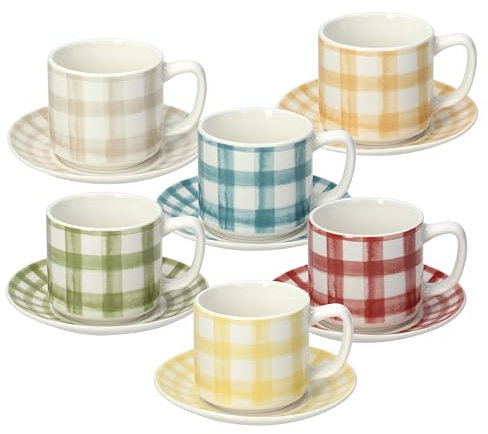 Tognana Caledonia, confezione 6 tazze caffè con piattino, new bone china, multicolor