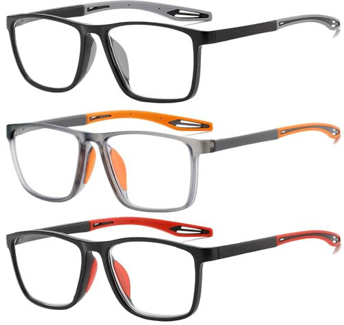 Fsread 3 Pack Reading Glasses Men Sporty Blue Light Blocking Comfortable and Flexible Lightweight Readers +2.0