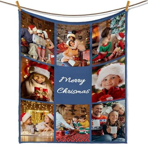 HOBULL Personalisierte Decke,Fotodecke 150x200 mit Eigenem Foto,Fotodecke Selbst Gestalten,Decke mit Bildern Personalisiert,Personalisierte Geschenke fur Freundin, Mama, Papa (8 Fotos)
