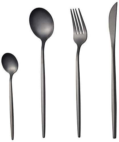 COPOTIO Matt Black Cutlery Sets for 6 People, 24 Pieces Stainless Steel Silverware Set with Knife Fork Spoon, Slim Handle