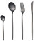 COPOTIO Couverts de table 6 personnes, Ensemble de couvert acier inox 24 pièces, avec cuillère couteau fourchette, Noir mat, Poignée fine