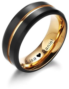 INBLUE Personalisierte Versprechen Ringe für Paare Gravierte Text Ringe mit Herz Edelstein Edelstahl Passende Paar Ringe für Sie und Ihn auf Verlobung Hochzeit - Männer Stil A4