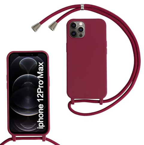 xinyunew Handykette für iPhone 12 Pro Max Hülle mit Band, Handyhülle mit Schnur zum Umhängen, weiche TPU Silikonhülle mit Band [abnehmbar] Halskettenhülle für iPhone 12 Pro Max-Rot