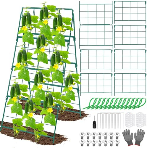 43,2 x 107,7 cm Garten-Rankgitter für Hochbeete, faltbar, Kletterpflanzen-Unterstützung, Gurken-Rankgitter, Outdoor, A-Rahmen, Metall, Gemüse, Rankgitter mit Gartenzubehör für Trauben, Tomaten, Erbsen
