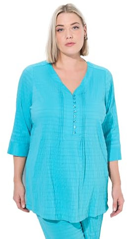 Ulla Popken Women's Bubble-Tunika, Biesen, Herzausschnitt, 3/4-arm Tunic, Deep Aqua, 42-44 Große Größen