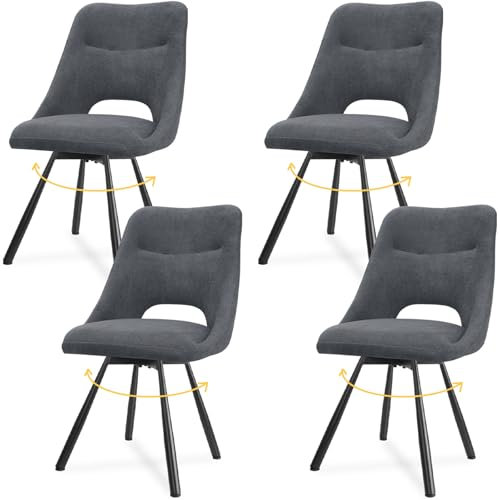 LEWE Esszimmerstühle drehbar 4er Set, Automatisch zurückkehrender Sitz, 180° Drehstuhl, Ergonomischer Polsterstuhl, armlos, Esszimmer Wohnzimmer Schlafzimmer, Kaschmir-Stoff - Dunkelgrau
