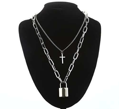 CWZZWS Collana a Catena con Lucchetto con Pendenti a Lucchetto per Donna Uomo Gioielli Punk sul Collo Accessori