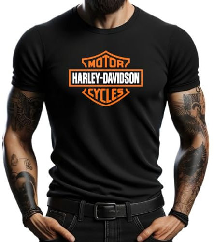 4people Maglietta nera con logo Harley Classic - Stile moderno e casual per uomo, Nero , S