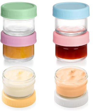 MEETOZ Lot de 6 petits récipients à vinaigrette en verre avec couvercle réutilisable pour aliments, épices, fruits, sauces, céréales, collations (50 ml)
