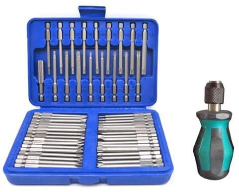 50 Stück Torx Bit Set Lang, 75mm Extra Lange Bitsatz, Bit Satz Langbits, Sechskant Schraubendreher Bit Set, Torx Stern Sechskant Bit Set Cr-V Stahl Schraubendreher Kit Werkzeuge