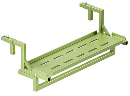 FORRTY Balkontisch Zum Aufhängen Hängende Terrassenbar Hängetisch Für Balkongeländer, Blumenständer Aus Kohlenstoffstahl, 10-Fach Verstellbar, Für Garten, Terrasse, Terrassentisch(Grün,60CM(23.6in))