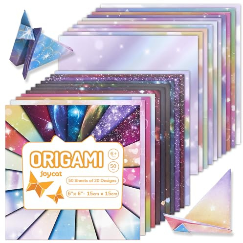 JoyCat Dreamy Fantasy Lot de 50 feuilles de papier origami 15,2 x 15,2 cm Motifs éthérés double face pour travaux manuels magiques et mythiques