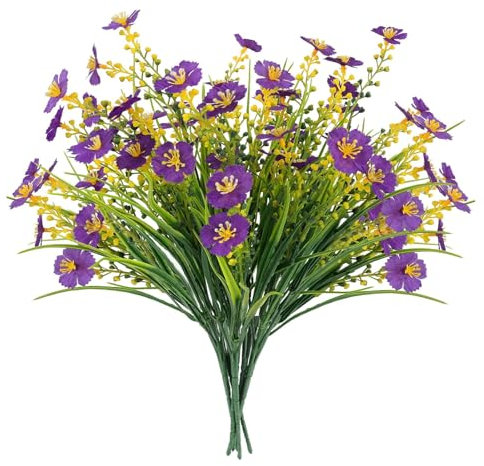 9 Stück Kunstblumen Wie Echt Künstliche Blumen Balkon Kunstblumen Outdoor Wetterfest Blumenstrauß Balkonpflanzen Plastikblumen Büro,Schlafzimmer, Büro, Hochzeit, Party, Drei Farben Weiß, Lila, Purpur