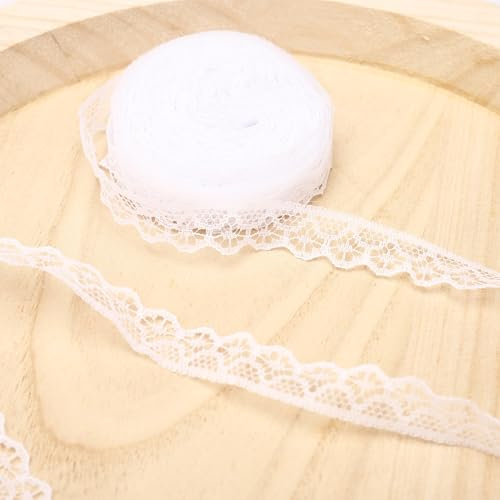 Nurila 10m Spitzenband Schneewittchen, Schleifenband Weiss, 1.4 cm Breit Spitzenborte, Schleifenband Weiß, Weißes Band für Geschenkverpackung Valentinstag Basteln Hochzeit Nähen Handwerk Haarschmuck
