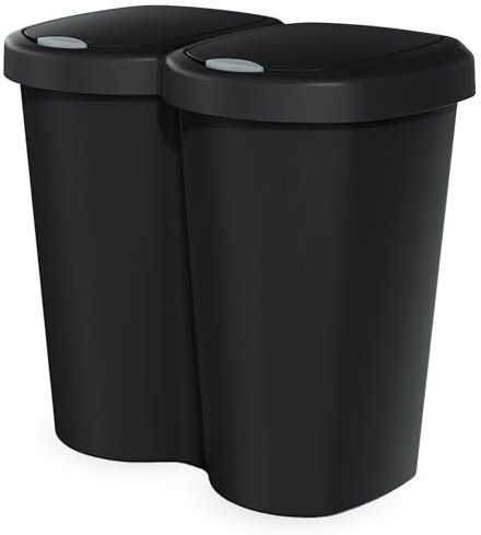 Spetebo Duo poubelle 40 l noir – 2 x 20 l – Collecteur de déchets avec couvercle