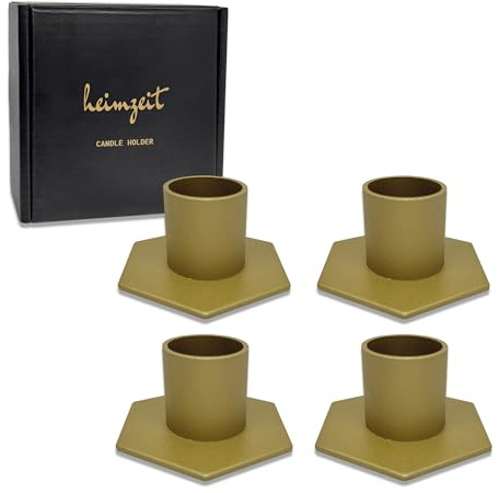heimzeit Kerzenhalter aus Metall Ø25 mm, 4 Stück Hexagon in Gold | Kerzenständer für Stabkerzen und Tischkerzen, Stilvolles Design, für eine elegante Raumdekoration