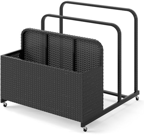 COSTWAY Pool Aufbewahrungskorb mit Rollen, PE Rattan Aufbewahrungsbehälter, Aufbewahrungsbox für Schwimmhilfen, Kissen, Rettungswesten, Strandbälle (Schwarz)