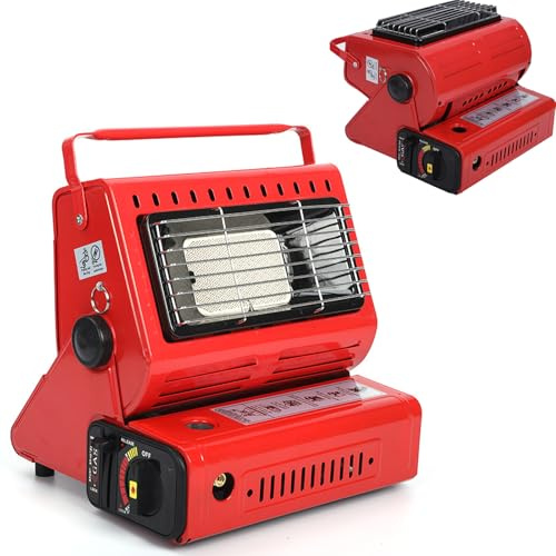 Chauffage à gaz portable avec allumage automatique, poignée rotative à 90°, grille de sécurité pour camping, randonnée, pêche