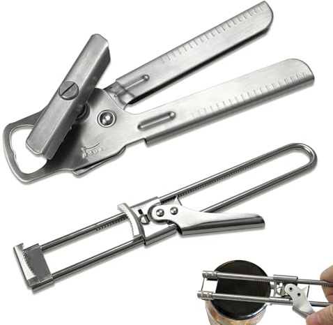 2 Piezas Abrelatas de acero inoxidable, Abridor de Tarros Manual Ajustable, abrelatas profesional 2 en 1 para, Abrelatas Multifunción para Familias, Mujeres, Personas con Artritis y Personas Mayores
