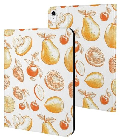 Kompatibel mit iPad A16 Hülle 11 Zoll 2025, Slim Sketch Fruit Yellow Print Tablet Cover Kompatibel mit iPad 10th Generation Hülle 10.9 Zoll 2022 mit Ständer Auto Wake/Sleep