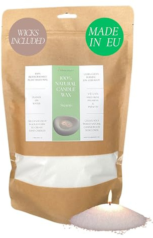 The Candledust 1KG Kerzensand Mit Dochten, Weiß Farbe | 225 Stunden Brenndauer, 100% Pflanzliche Wachskörner Für Selbstgemachte Kerzen Mit 10 Dochten | Kerzenwachs Wiederverwendbar & Verbrennung
