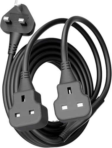 Flomiara 2 Way Extension Lead with Short Cable, 2-in-1 UK Double Socket Extension Cable with 13A Fused Plug, Y Splitter Power Adapter Cord for Home, Office, Kitchen, Small Power Cord (2 Meters)