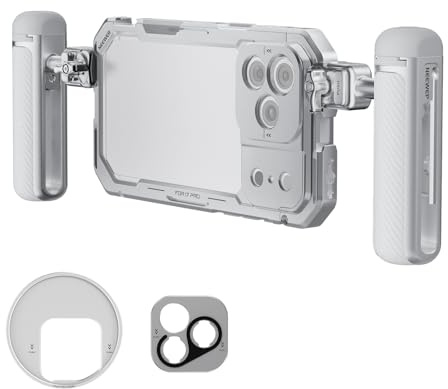 NEEWER 17 Pro Käfig Cage Video Rig Handy Stabilisator Set kompatibel mit iPhone 17 Pro mit 67mm Filterring 17mm und T Mount Objektivrückplatten, Zwei Schnellverschlussgriffe, PA143 (Silver)