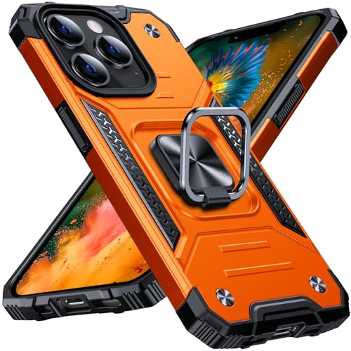 Anqrp Heavy Duty Case for iPhone 13 Pro Case with Enhanced Ring Holder Grip Stand, Military Grade Shockproof Rugged Drop Protective Silicone Hard iPhone 13 Pro Phone Case Cover, Orange