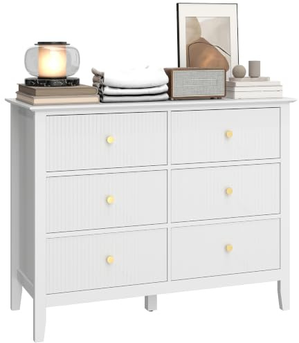 HOMCOM Kommode mit 6 Schubladen Schubladenschrank 100 x 40 x 78 cm Weiß | Sideboard, Moderner Aufbewahrungsschrank, für Wohnzimmer Schlafzimmer Flur