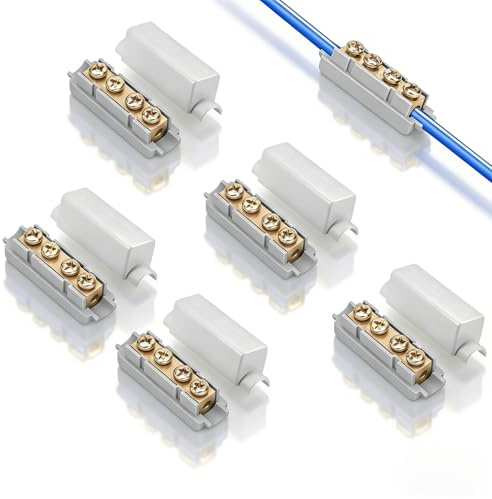 Medrialife 5 Pièces Bornier 16mm² en Laiton à Double Vis, Connecteur de Câble 100V 100A, Connecteurs Électriques avec Boîtier ABS Ignifuge pour Fils 2,5-16mm²