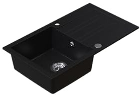 HOMEVELLO Spülbecken PIXEL Einbecken Granitspüle 77x44x18,5cm Schwarz, Hochwertige Küchenspüle mit Siphon, Abtropffläche, Pflegeleicht, Kratzfest, Moderne Design, Perfekt für jede Küche