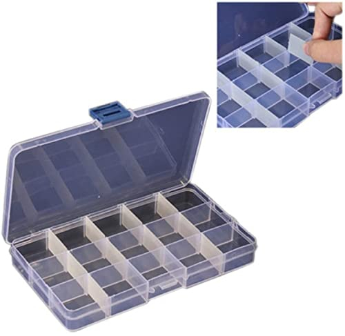 Compact Adjustable 15 Compartment Plastic Storage Box Jewel Case Tool Container