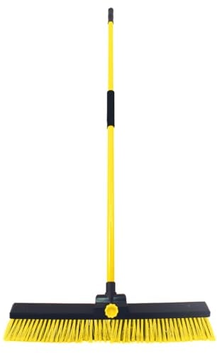 CHARLES BENTLEY BULLDOZER Yard Broom Sweeper Heavy Duty Industrial With Detachable Handle, Soft Grip, Soft And Stiff PVC Bristles, 24 Inch Broom Head, Sturdy, Lightweight (156x64cm)