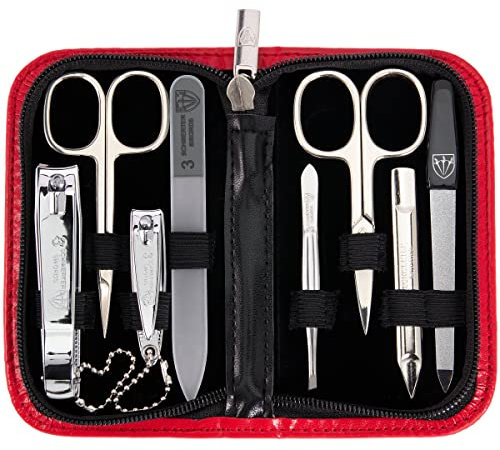 3 Swords Germany - brand quality 8 piece manicure pedicure grooming kit set for professional finger & toe nail care scissors clipper fashion leather case in gift box, Made by 3 Swords (002020)