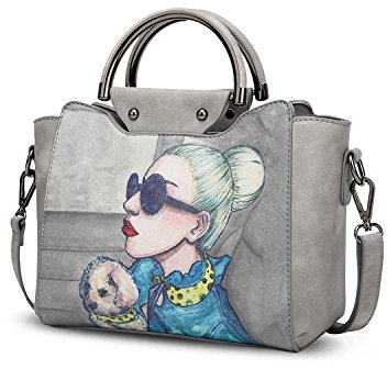 NICOLE & DORIS Mode Handtaschen Damen Designer Taschen Umhängetasche Retro Schultertaschen Henkeltaschen PU Leder Crossbody Bag Satchel Handtasche mit Muster Grau