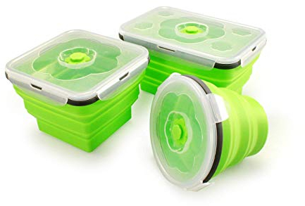 FranquiHOgar Juego de 3 Estuches Vapor | Fiambreras Plegables microondas | Vaporera Silicona | Antiadherentes de silicona alimentaria verdes | 1200 + 1000 + 600 mL | BPA free Cocina Saludable