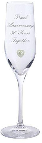 Chichi Gifts 2 Pearl Anniversary 30 Years Together Pair of Dartington Champagne Flutes Glasses with Pearl Heart Gem