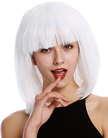 WIG ME UP - 0073-3-P60 Perücke Damenperücke Karneval schulterlang Longbob Bob glatt Pony weiß